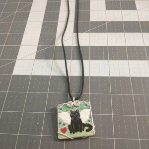 Hand painted glass square necklace 10 inches